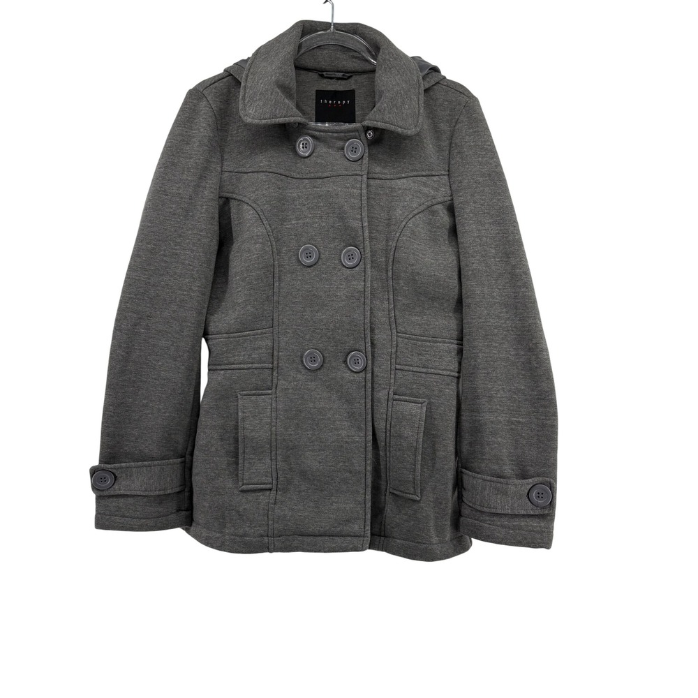 Therapy by Lane Crawford Women's LG Gray Hooded‎ Double Breasted Pea Coat Jacket - Picture 3 of 8